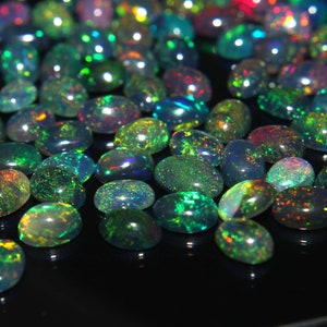 6x8 MM Natural Black Ethiopian Fire opal- Black Opal - Welo fire opal-October Birthstone  - Opal Stone-Opal Cabochon Lot-Loose Opal Gemstone