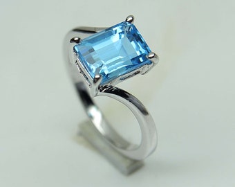 Natural Swiss Blue Topaz Ring,925 Sterling Silver Ring,Topaz Octagon Ring,Handmade Ring,Designer Ring,Statement Ring,women Ring,Silver ring