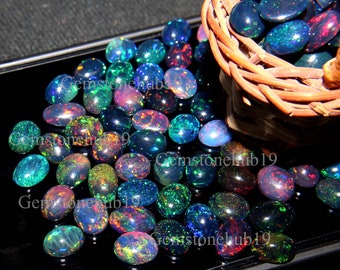 Wholesale Natural Ethiopian Opal-Natural Black Opal Lot-Welo Fire Opal-Cabochons Opal-Calibrated Black Opal-Jewelry Making-Opal Gemstone