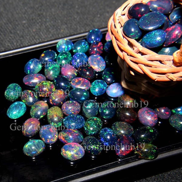 Wholesale Natural Ethiopian Opal-Natural Black Opal Lot-Welo Fire Opal-Cabochons Opal-Calibrated Black Opal-Jewelry Making-Opal Gemstone