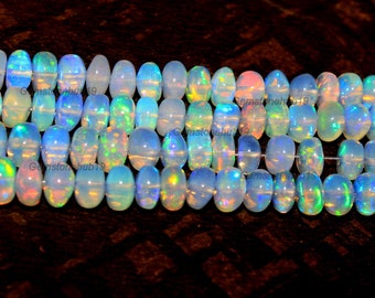 5 To 9 mm Natural White Opal Rondelle Shape Beads-Plain Smooth Rondelle Beads-Ethiopian Opal Beads-Fire Opal Beads-October Birthstone Beads