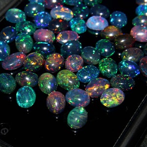 7x9 MM Natural Black Ethiopian Fire opal- Black Opal-Welo fire opal - October Birthstone  -Opal Stone-Opal Cabochon Lot- Loose Opal Gemstone