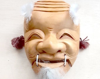 木彫りと漆塗りの能面「翁」 - Etsy 日本