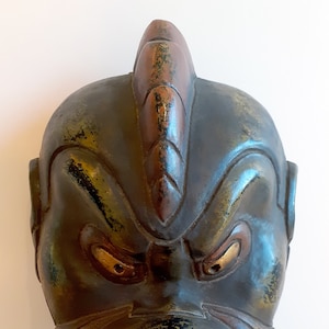 Japanese carved wood and lacquer Gigaku  Karura Tengu mask