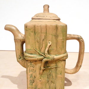 Chinese Yixing Duan Ni bamboo form teapot with makers marks