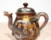 Japanese Satsuma dragon tea service, Meiji era marked