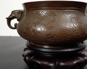 Chinesische Bronze Elefantengriffe Räuchergefäß