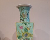 Chinese porcelain Famille Verte floral square vase