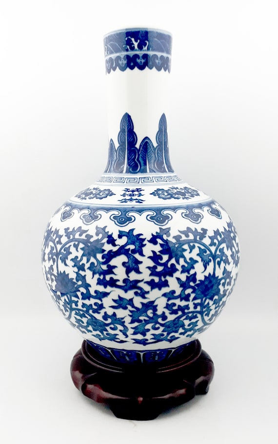 中国陶磁器　元染　 陶器 花瓶 花柄 中国陶磁器 元染 陶器 花瓶 花柄 Amazon.co.jp: スタンド付き