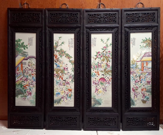 A Quartet of Chinese Porcelain Bai Zi Tu Plaques - Etsy