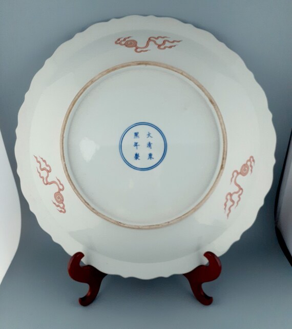 中国磁器の赤い龍の皿 - Etsy 日本