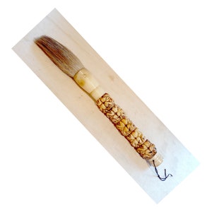 Chinese carved bone 3 monkeys calligraphy brush