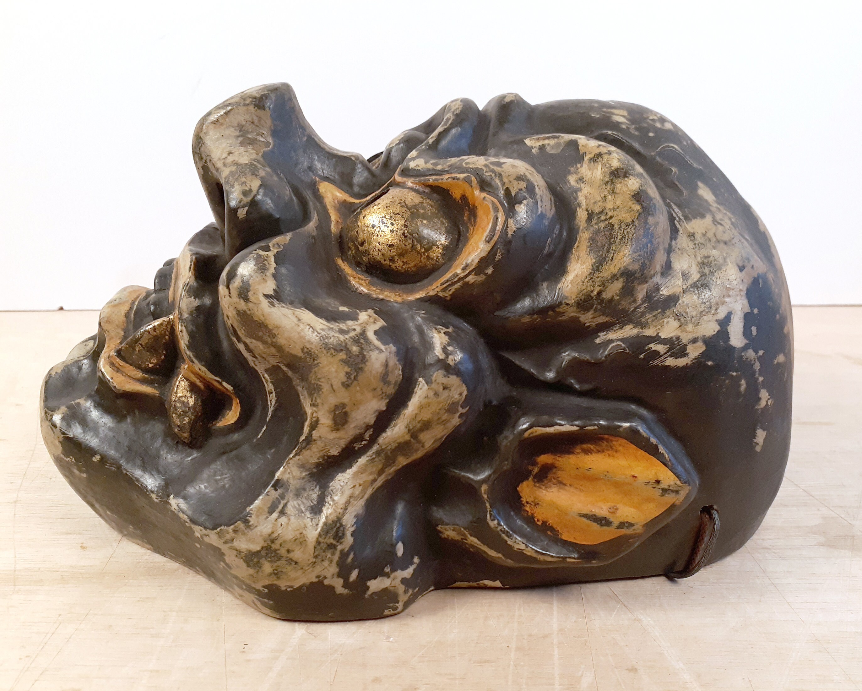 Japanese Papier Mache and Lacquer Gigaku Mask of a Rikishi