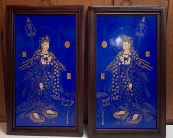 中国製の額入り磁器製仏教寺院額、観音菩薩二連画 - Etsy 日本