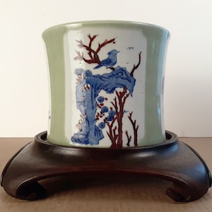 Chinese porcelain gongshi garden and figures brush pot