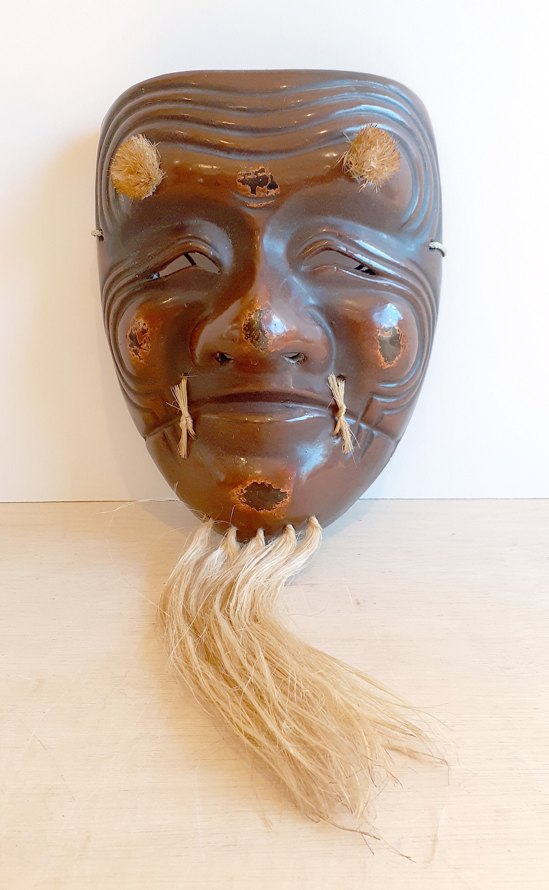 Wooden Noh Mask　木製能面 High Quality Japan Wooden Noh Mask of Magogiro 能面 孫次郎