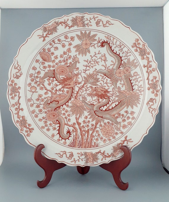 龍のお皿 中国磁器の赤い龍の皿 - Etsy 日本