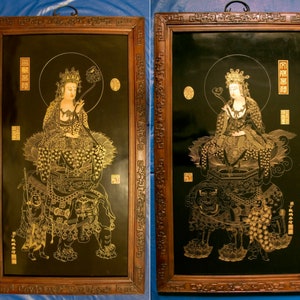 中国製の額入り磁器製仏教寺院額、観音菩薩二連画 - Etsy 日本
