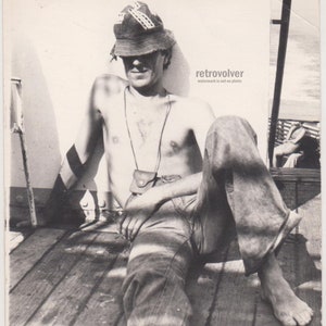 Affectionate Handsome Young Man Shirtless Muscular Bulge Jeans Gay Int Naked Torso Beach Original Snapshot Found Photo