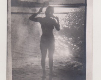 Pretty Attractive Young Woman Beach Bikini Swimsuit Lady Silhouette Abstract Original Vernacular Snapshot Found Photo