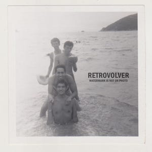 Affectionate Handsome Young Men Shirtless Muscular Body Bulge Naked Torso Trunks Beach Gay Int Original Vernacular Snapshot Found Photo