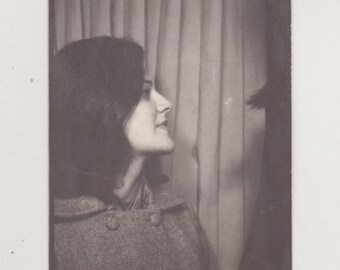 Beautiful Girl Walking Out of Photo Booth Captured from Behind Unusual Abstract Original Vernacular Snapshot Found Photo