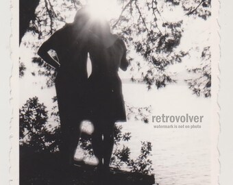 Sunlit Silhouettes Two Souls Sharing Serene Moment by the Water’s Edge Snapshot Abstract Original Vernacular Found Photo Ephemera Collect