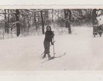 Found Photo Ancient Snowscape Sweet Little Girl Skiing in Vintage Photo Original Vernacular Snapshot