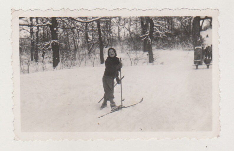 Found Photo Ancient Snowscape Sweet Little Girl Skiing in Vintage Photo Original Vernacular Snapshot image 1