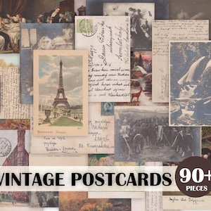 Collection de cartes postales vintage pour journaux indésirables, paquet d'éphémères imprimables, vieux kit de papier pour le collage, lot de papiers anciens pour la journalisation d'art