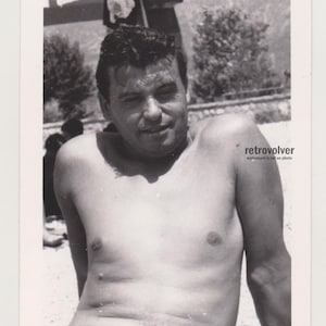 Affectionate Handsome Young Man Shirtless Unusual Bulge Trunks Gay Int Naked Torso Beach Original Snapshot Found Photo