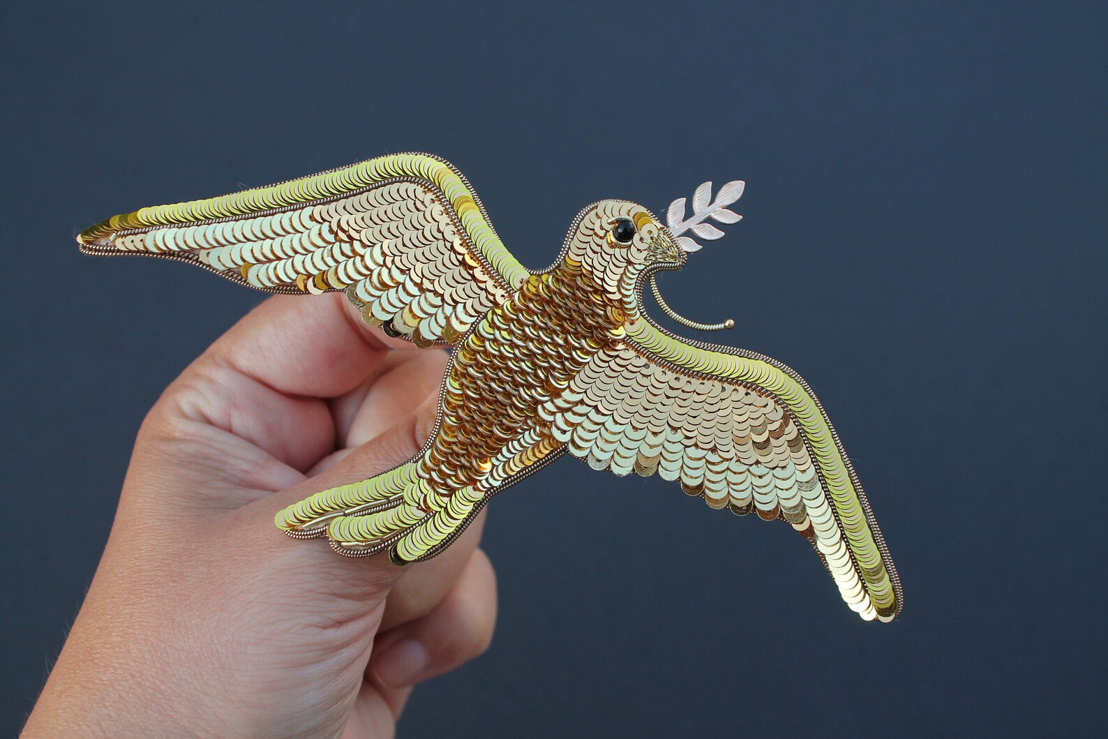 Dove Brooch, Embroidered Lady Gaga Inauguration Golden Dove Brooch Etsy