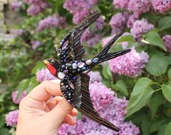 Embroidered bird Swallow brooch