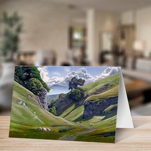 Grazen op de Limestone Way Greetings Card; Print van originele olie op doek schilderij door Paul Talbot