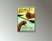 Into Battle Pastiche War-time Art, 1940s-Style Original Poster Art Print, Hand-drawn Comic, Mock Propaganda Advert for Hot Drink Drinkers