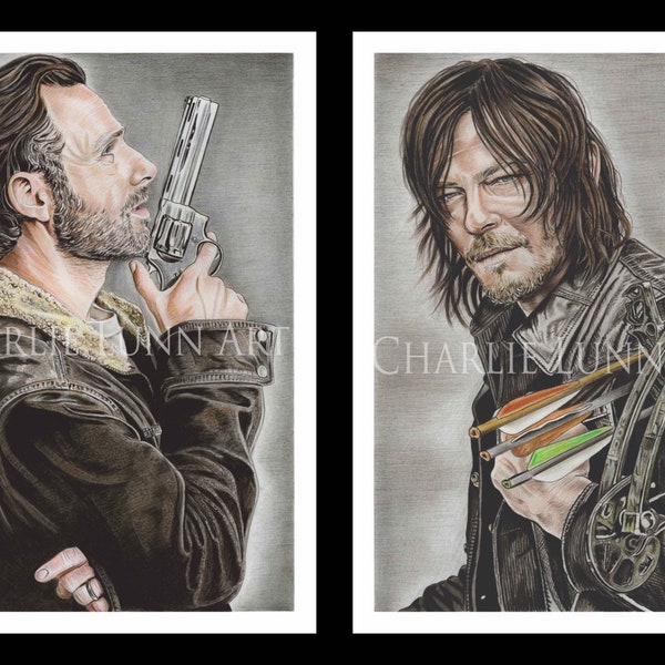 Rick Grimes and Daryl Dixon The Walking Dead Portrait Prints
