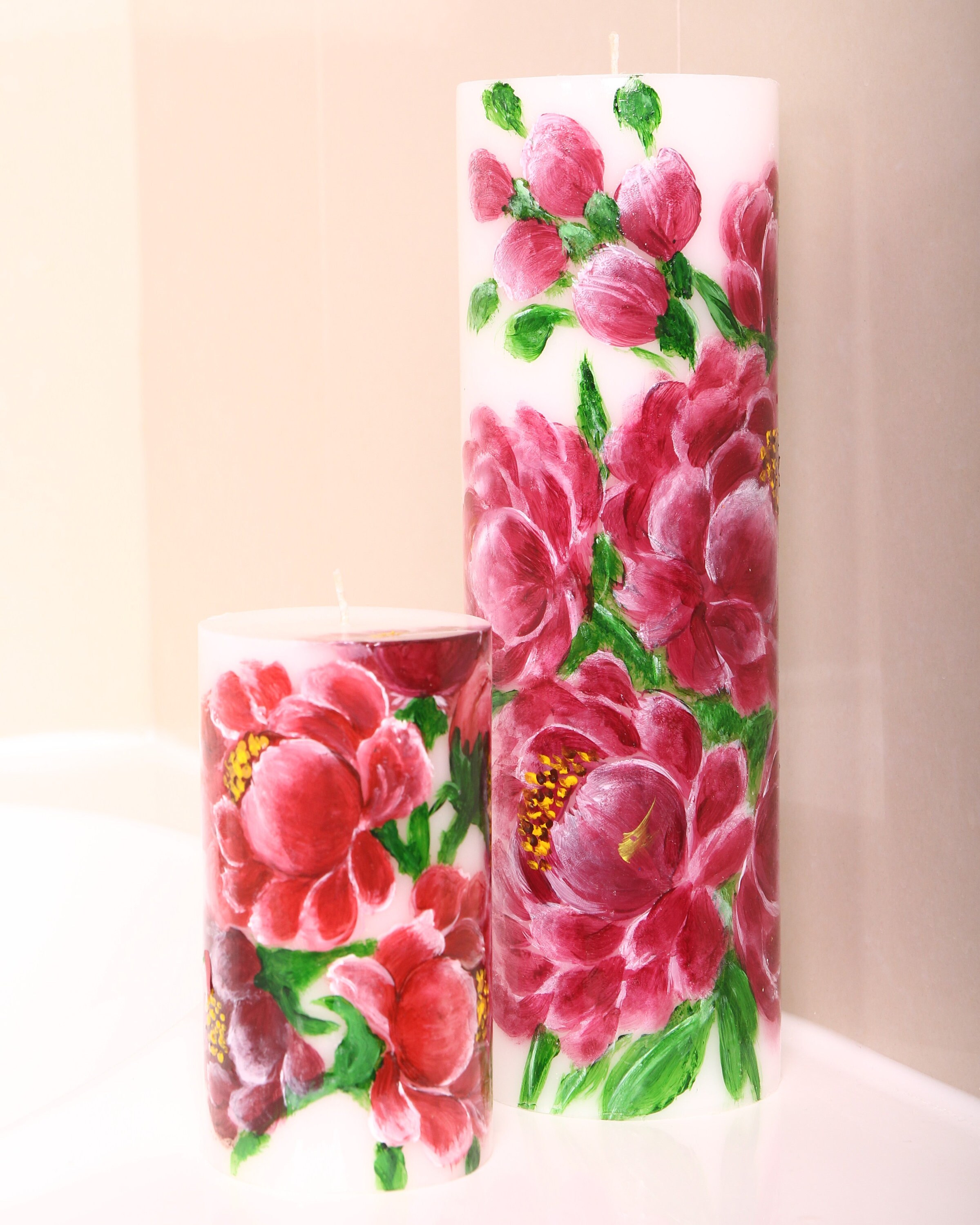 Pillar candles Handpainted red pair candles Summer candles Etsy