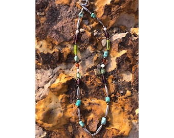 Turquoise & multi bead chain necklace