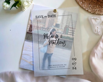 Bordered Vellum Overlay Save The Date - Wedding - Vellum - Two Layer - Save The Date - Pre Assembled - Modern Save The Date