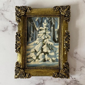 Winterwald Landschaft Ölgemälde im handgemachten Rahmen Weihnachtsdeko Wandkunst Schnee Tannenbaum Original Kunst Weihnachtsgeschenk