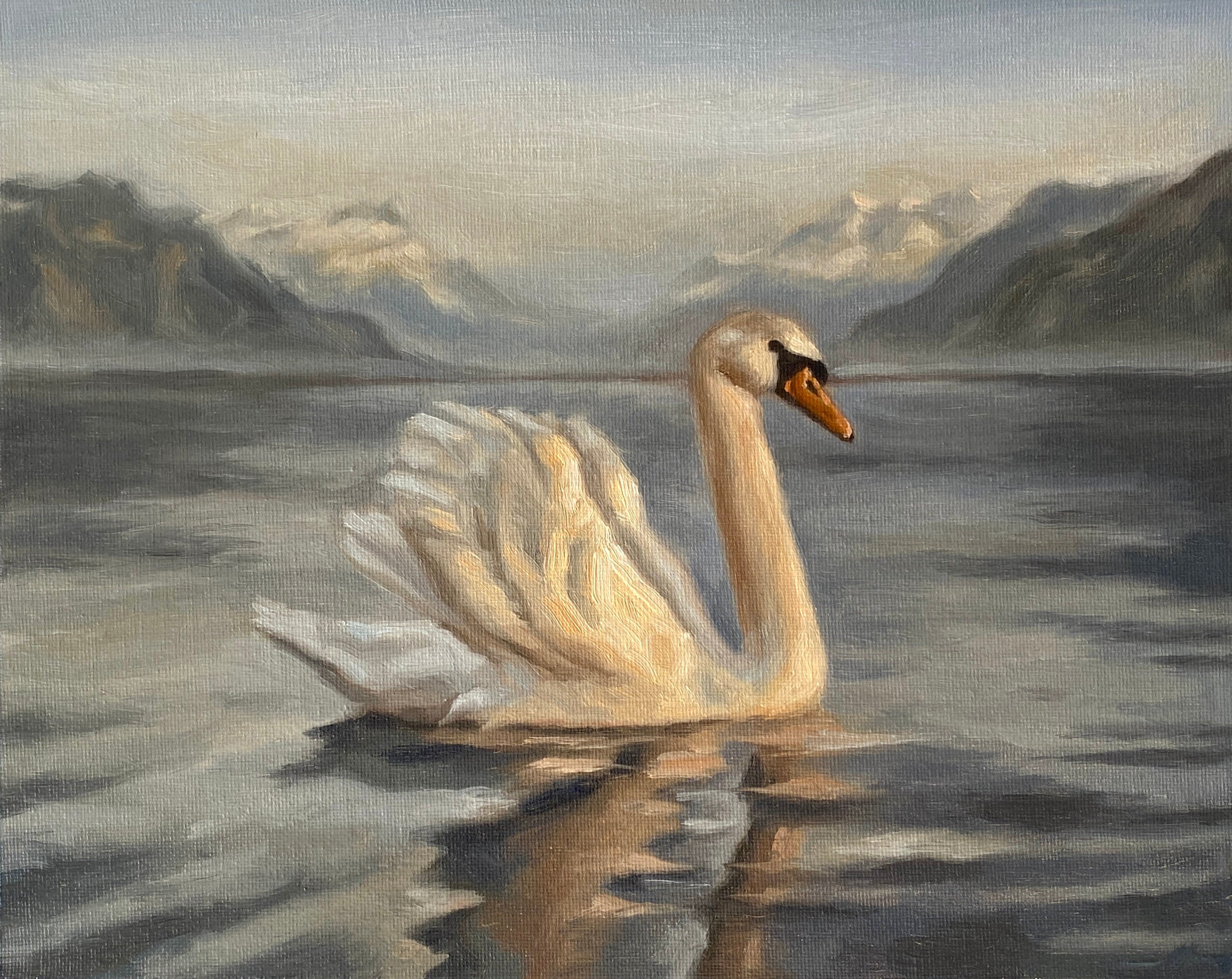 白鳥の湖の油絵：印象派の風景画（9x12） - Etsy 日本