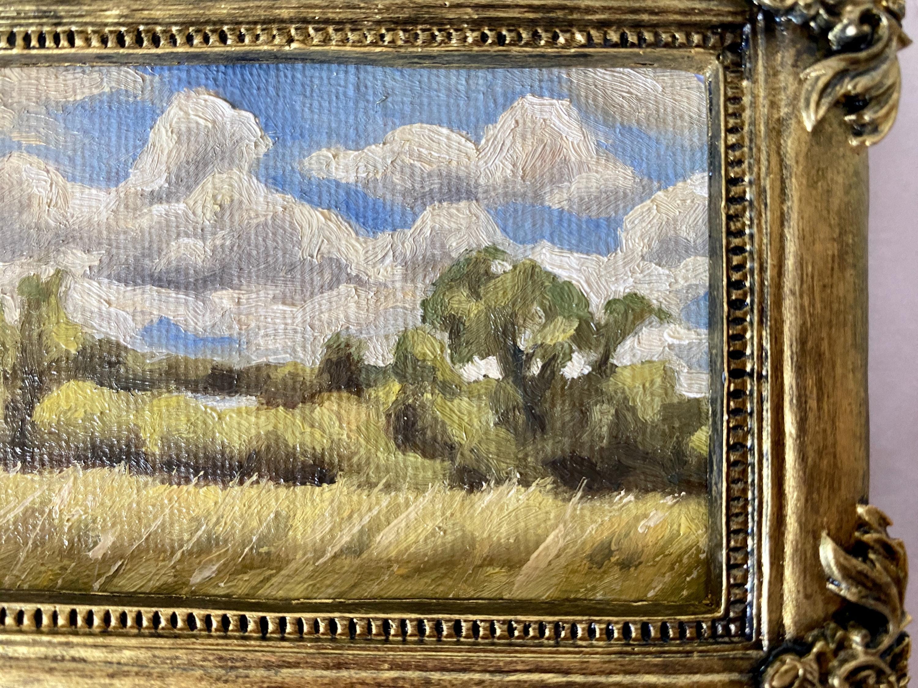 薔薇と天使の フランス風景画油絵 『L