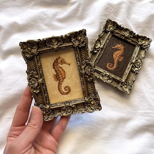 Seahorse original miniature oil painting Ocean home decor painting in handcrafted vintage style frame Tiny seahorse impressionist wall art