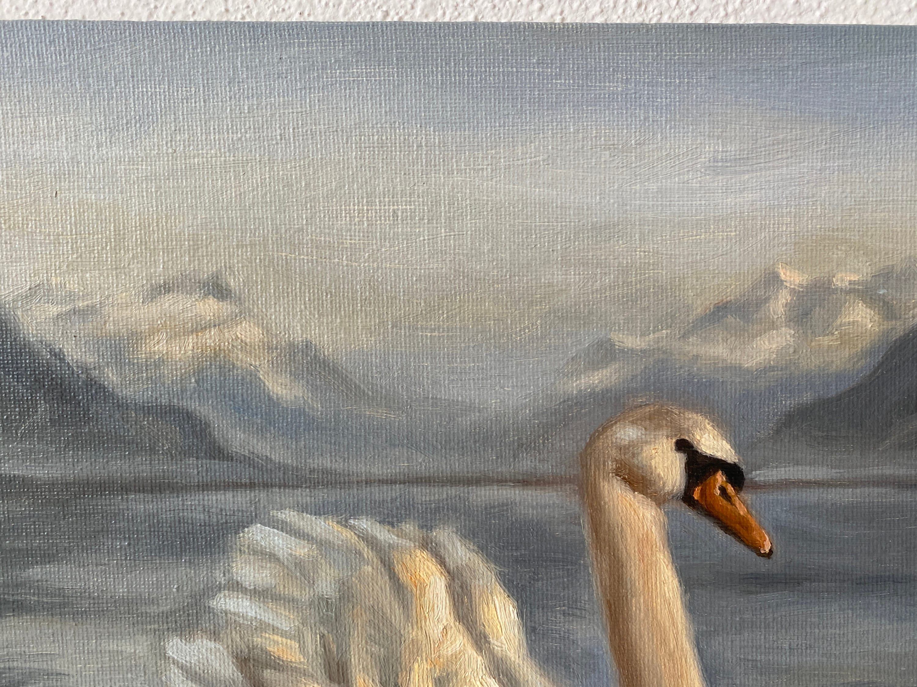 白鳥の湖の油絵：印象派の風景画（9x12） - Etsy 日本