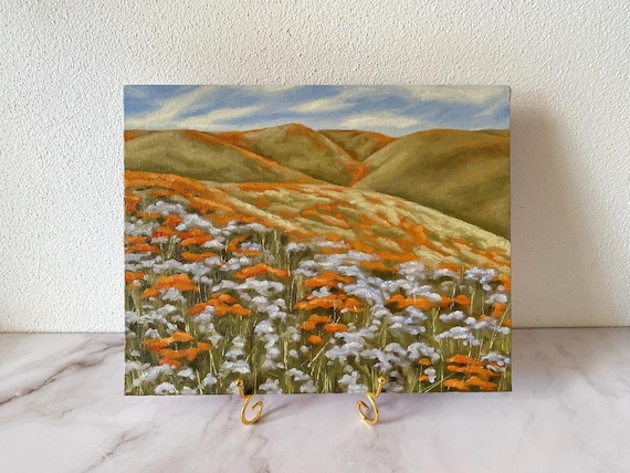 花畑の油絵：夏の丘の風景画 印象派絵画（9x12） - Etsy 日本