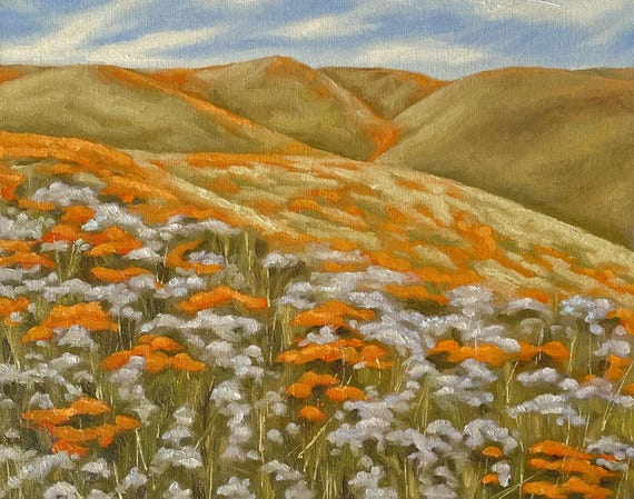 花畑の油絵：夏の丘の風景画 印象派絵画（9x12） - Etsy 日本