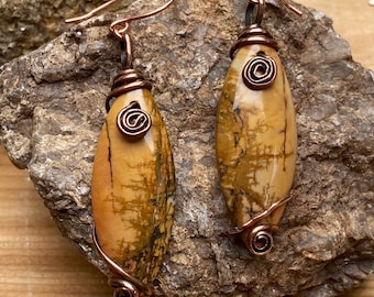 Handmade Cherry Creek Jasper Earrings: Boho Copper Wire Wrapped Dangle