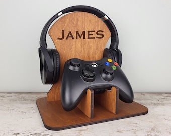 Custom Headphone Holder & controller stand / Personalized Gamer Gift / Gaming Station / Gamer Headset Holder