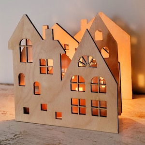 Christmas village / Xmas town decoration / Christmas light decor / Christmas decoration / Fireplace decor / Wooden houses decor