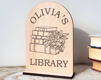 Custom Library Sign - Perfect Book Lover Gift, Rustic Wood Decor, Personalized Bookshelf Accessories, Ideal Bookish & Book Club Gifts